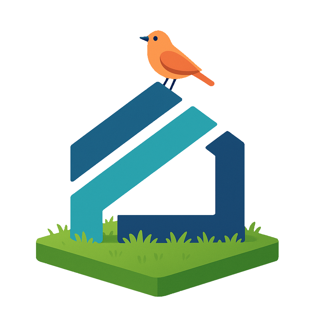 An orange bird sits over the abstract logo for florida restoration services